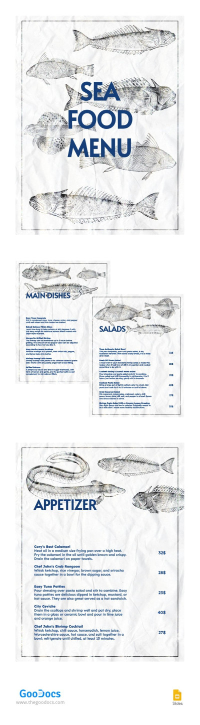 Menu del ristorante di pesce disegnato a mano - Menu del ristorante di pesce