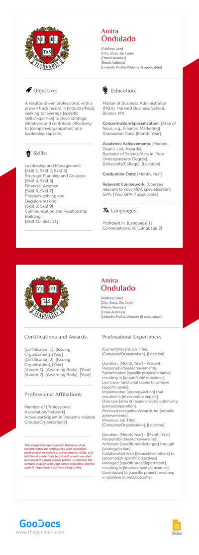 Harvard Business Resume Template