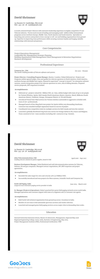 Modèle de CV Harvard Modèle