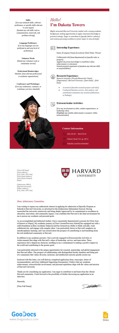 Curriculum Vitae e Lettera di Presentazione di Harvard Modello
