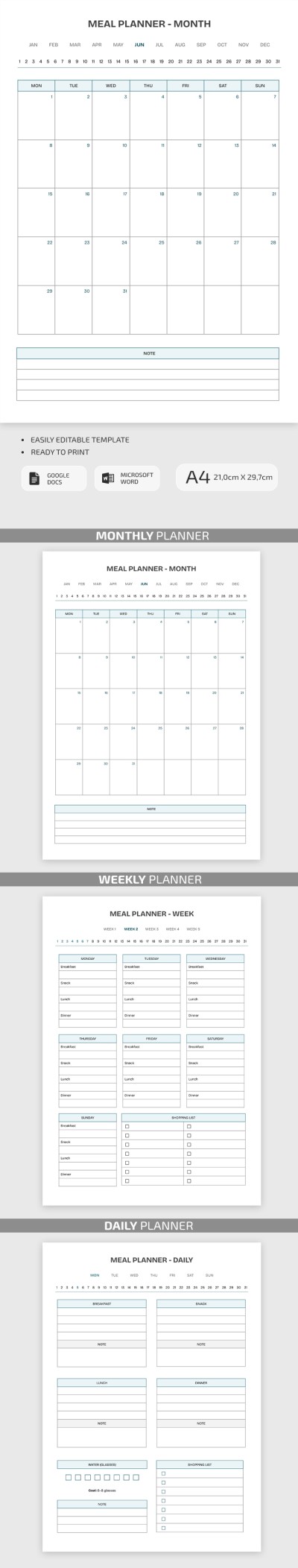 Healthy Eating Food Planner Template for Meal Tracking