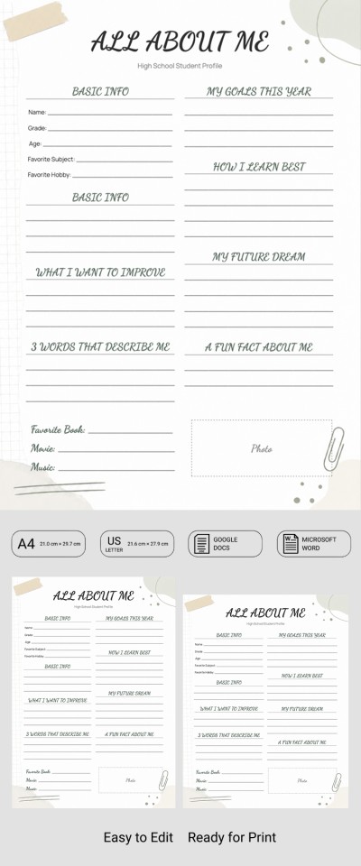 High School All About Me Worksheet Template Template