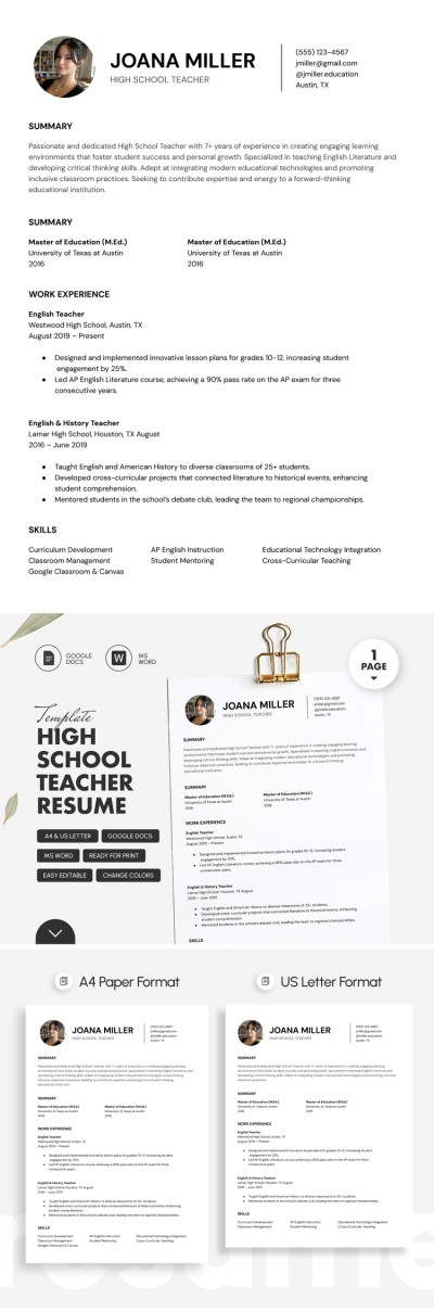 High School Teacher Resume Template