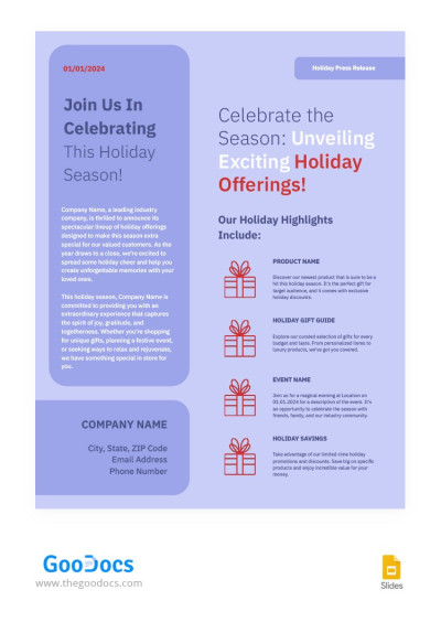 Holiday Violet Press Release Template