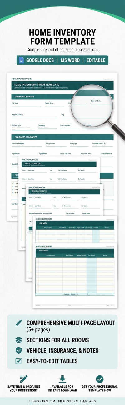 Free Home Inventory Templates in Google Sheets & Excel | TheGoodocs