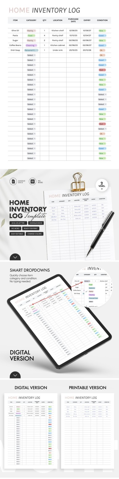 Home Inventory Log Template – Track Pantry & Food Template
