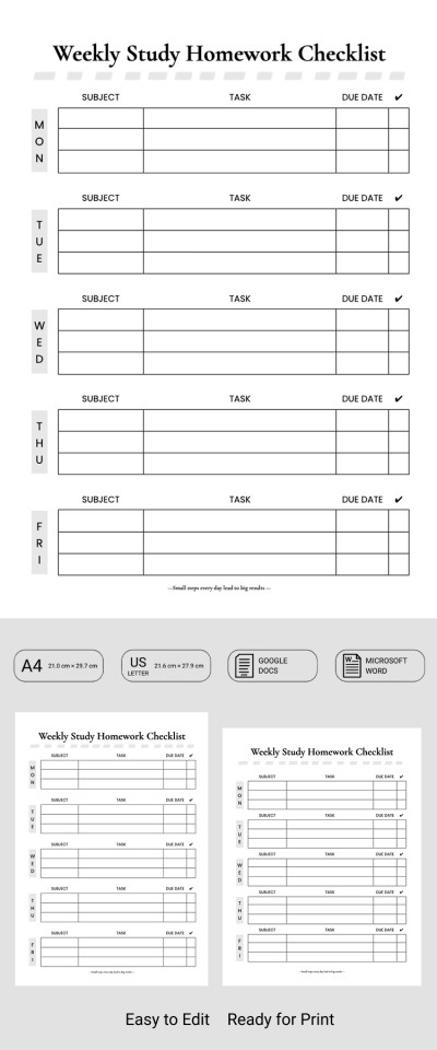 Modello di lista di controllo per i compiti per gli studenti Modello