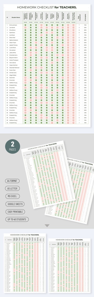 Hausaufgaben-Checkliste-Vorlage für Lehrer Vorlage