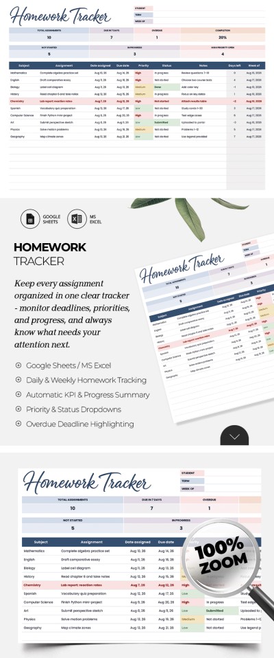 Homework Tracker Template Template