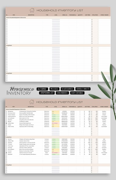 Household Inventory List Template