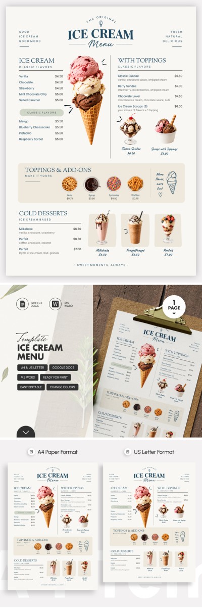 Modelo de Menu de Sorvetes Modelo