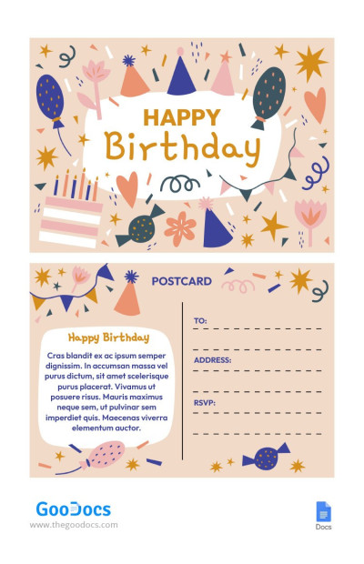 Illustrated Birthday Postcard Template