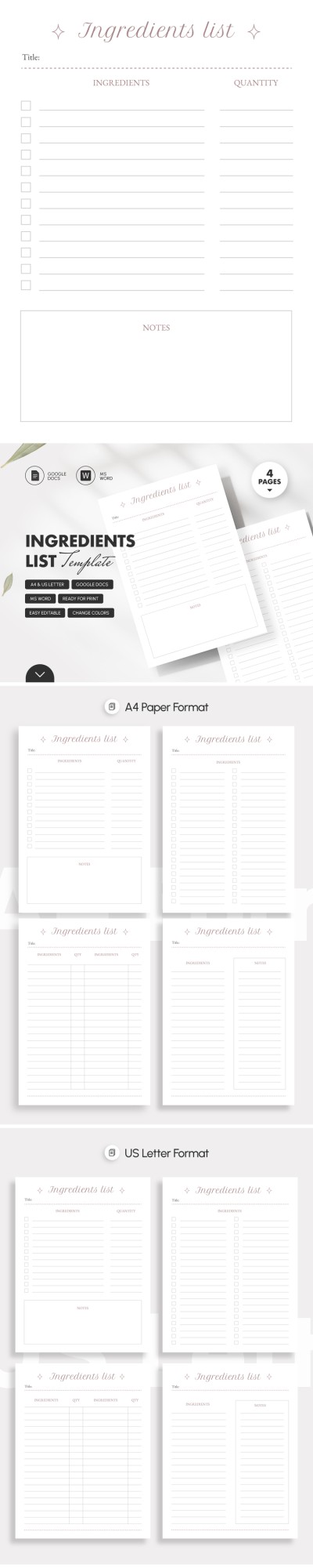 Ingredients List Template Printable