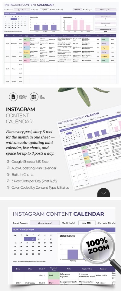 Modelo de Calendário de Conteúdo do Instagram Modelo
