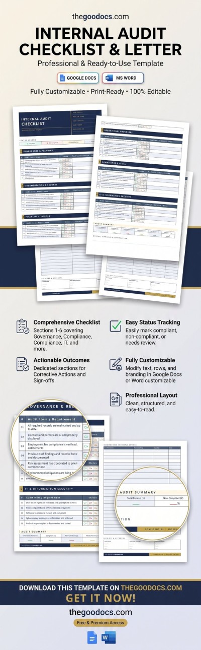 Free Internal Audit Checklist Template in Google Docs and Microsoft ...