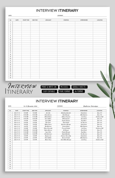 Interview Itinerary Template