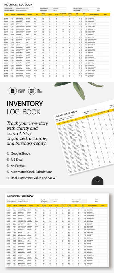 Plantilla de libro de registro de inventario Plantilla
