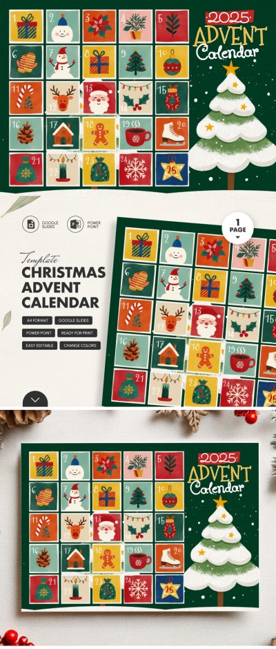 Landscape Illustrative Christmas Advent Calendar Template