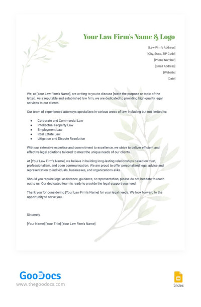 Carta intestata di uno studio legale botanico. Modello