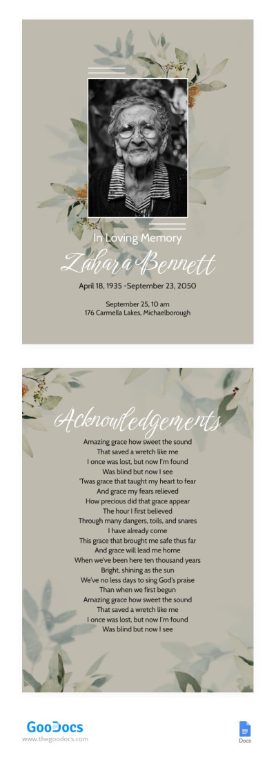 Free Watercolor Funeral Program Template In Google Docs