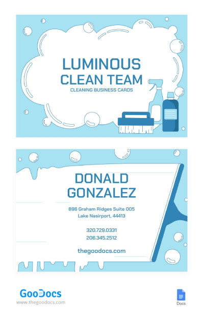Cartão de visita da empresa de Limpeza Azul-Clara - Cartões de visita de limpeza.