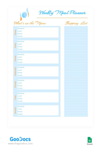 Light Colors Weekly Meal Planner Template