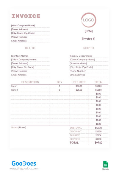 Light Magenta Invoice Template