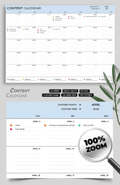 2023-2030 Purple Content Calendar Template