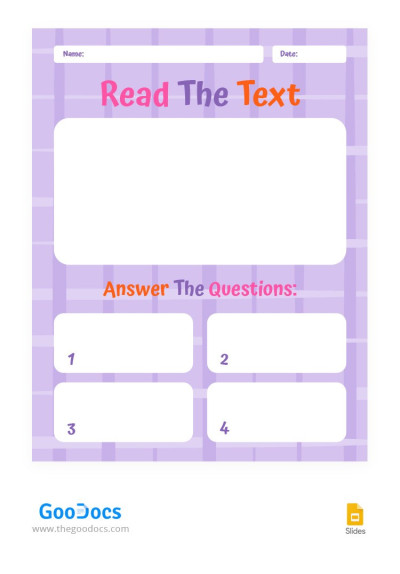 Lilac Reading Worksheet Template
