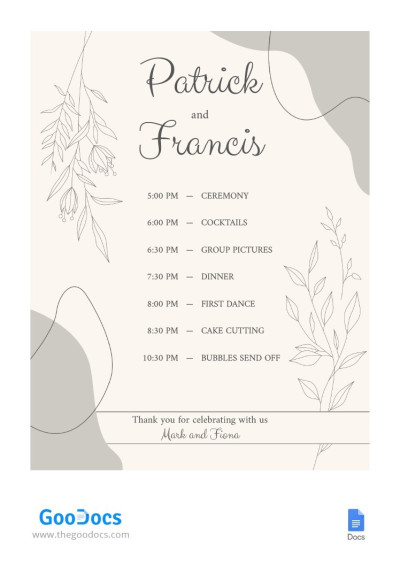 Lily Wedding Schedule Template