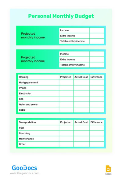 Lime Personal Monthly Budget Template