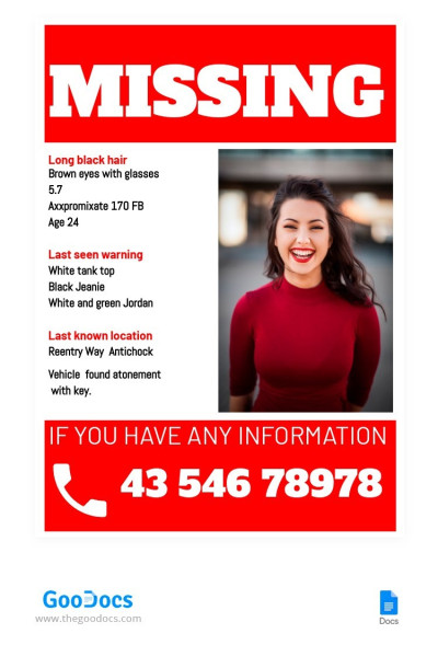 Lost Person Red Flyer Template