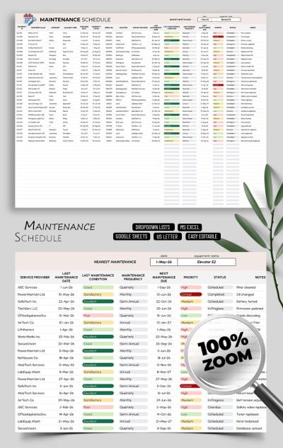 Calendrier de maintenance