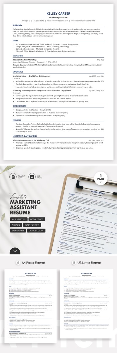 Plantilla de currículum para Asistente de Marketing Plantilla