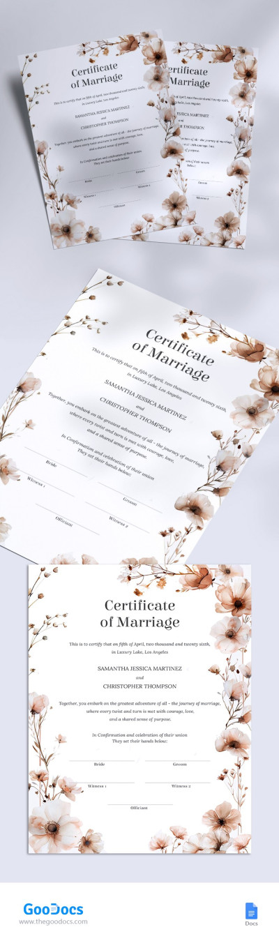 Certificat de mariage Modèle