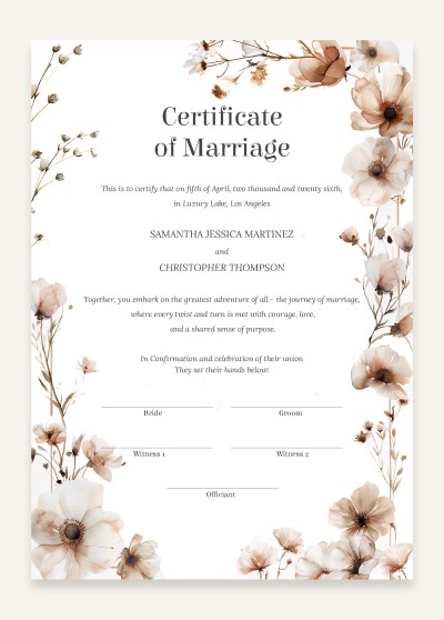 Certificado de matrimonio Plantilla
