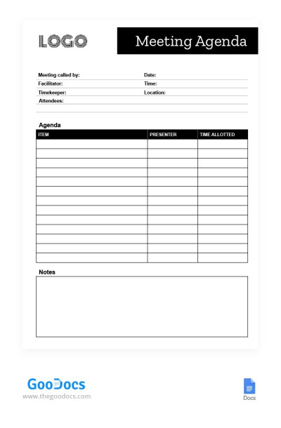 White Professional Meeting Agenda Template in Google Docs and Microsoft ...