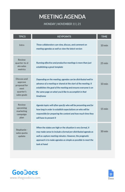 White Simple Sales Meeting Agenda Template