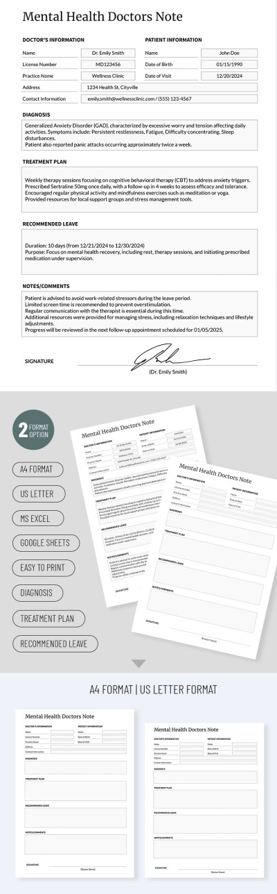 Mental Health Doctors Note Template