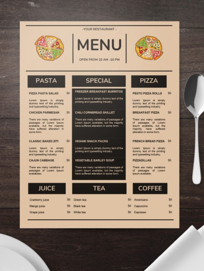 Minimalistic Pizza Restaurant Menu - Pizza Restaurant menus