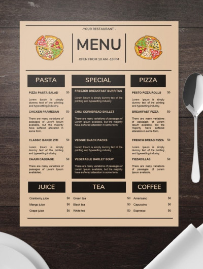 Minimalistic Pizza Restaurant Menu Template