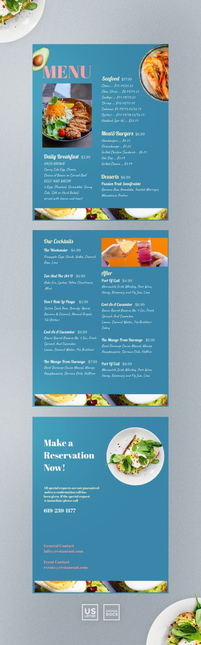 Progetto di design del menu del ristorante Modello