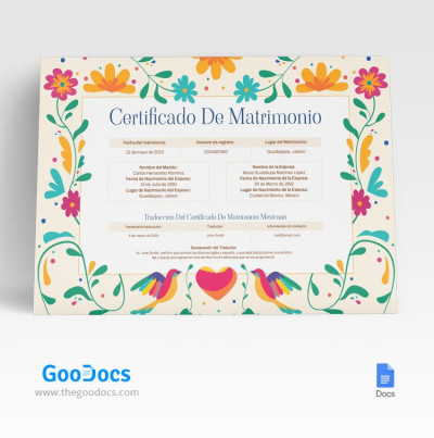 Mexican Marriage Certificate Template