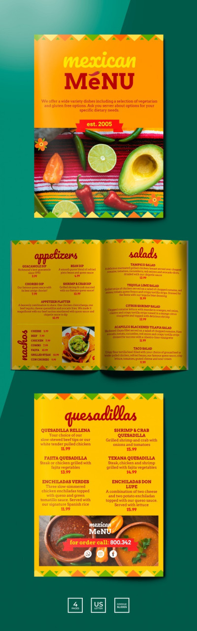 Mexikanische Restaurantkarte Vorlage