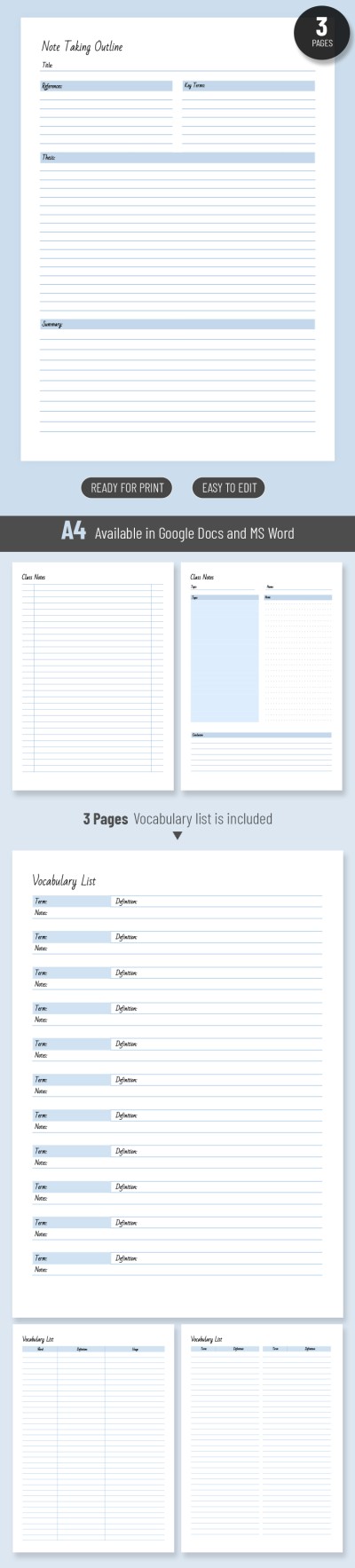 Notas de clase minimalistas Plantilla