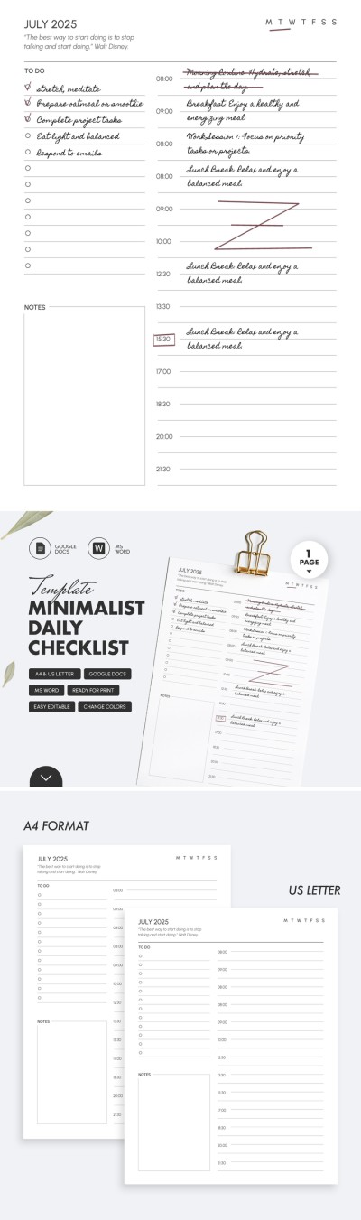 Minimalistic Daily Checklist Template