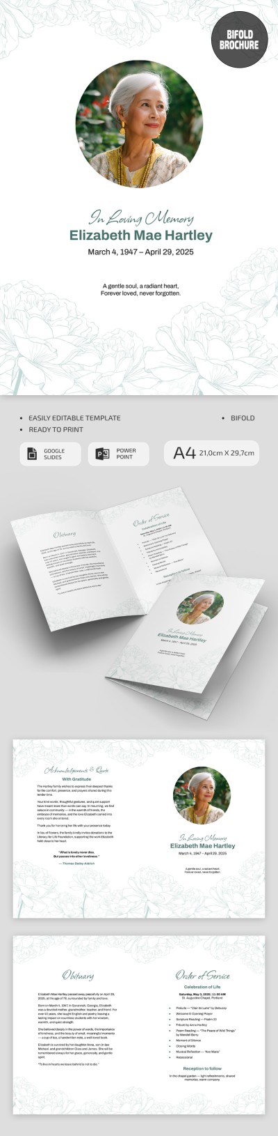 Minimalist Simple Funeral Brochure Template