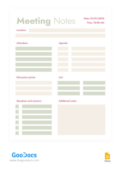 Cahier pour une réunion  Google Slides et PowerPoint