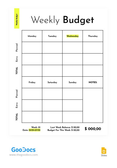 Minimalist Structural Weekly Budget Template