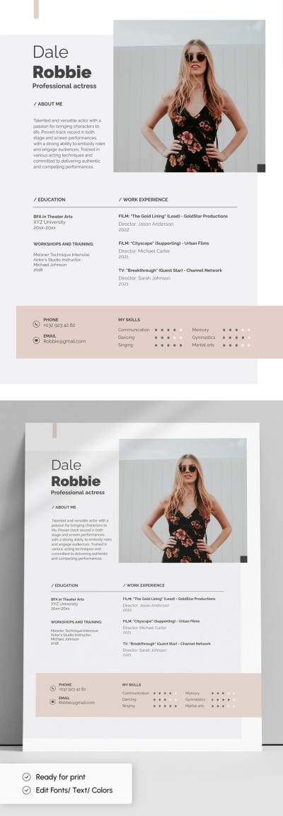 White and Grey Actor Resume Template